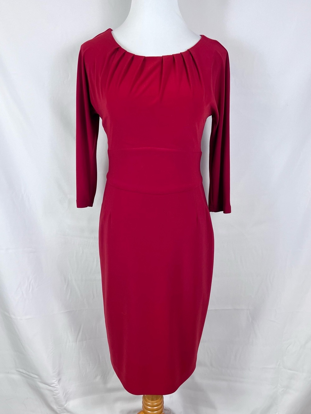 Joseph Ribkoff Fitted Berry-Red Long Sleeve Sheath Dress